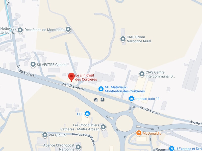 Le clin d'œil des Corbières : Plan Montredon-des-Corbières Plan de Montredon-des-Corbières localisant Le clin d'œil des Corbières sur l'Avenue de Louate près de Narbonne.