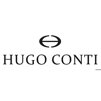 Logo Hugo Conti - Marque de mode et design minimaliste Logo Hugo Conti noir sur fond blanc avec emblème ovale stylisé, design minimaliste et élégant.